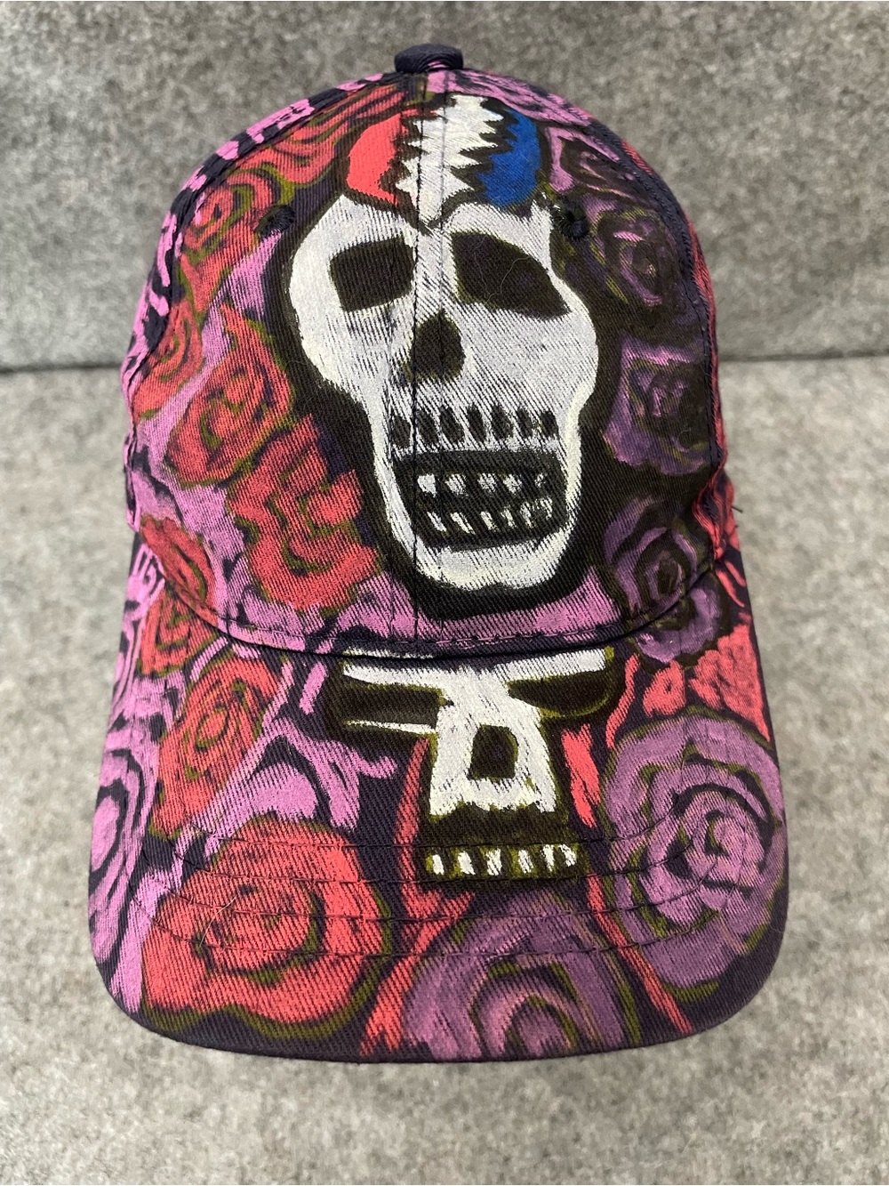 Custom Hand Painted Skull Roses Snapback Hat Gothic Punk Horror Streetwear Cap